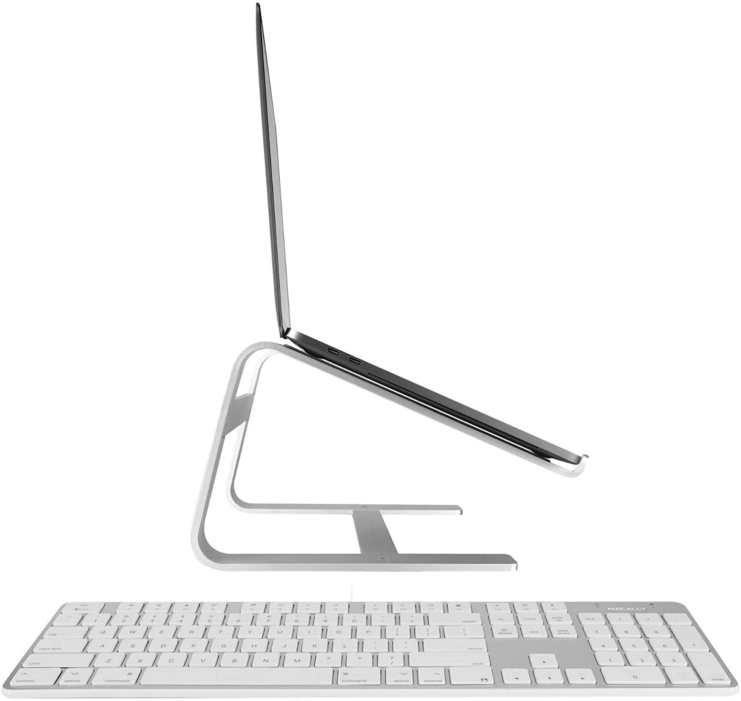 Macally Ultra Slim Wired Keyboard and an Ergonomic Laptop Stand, Relieve Stress Off Your Back