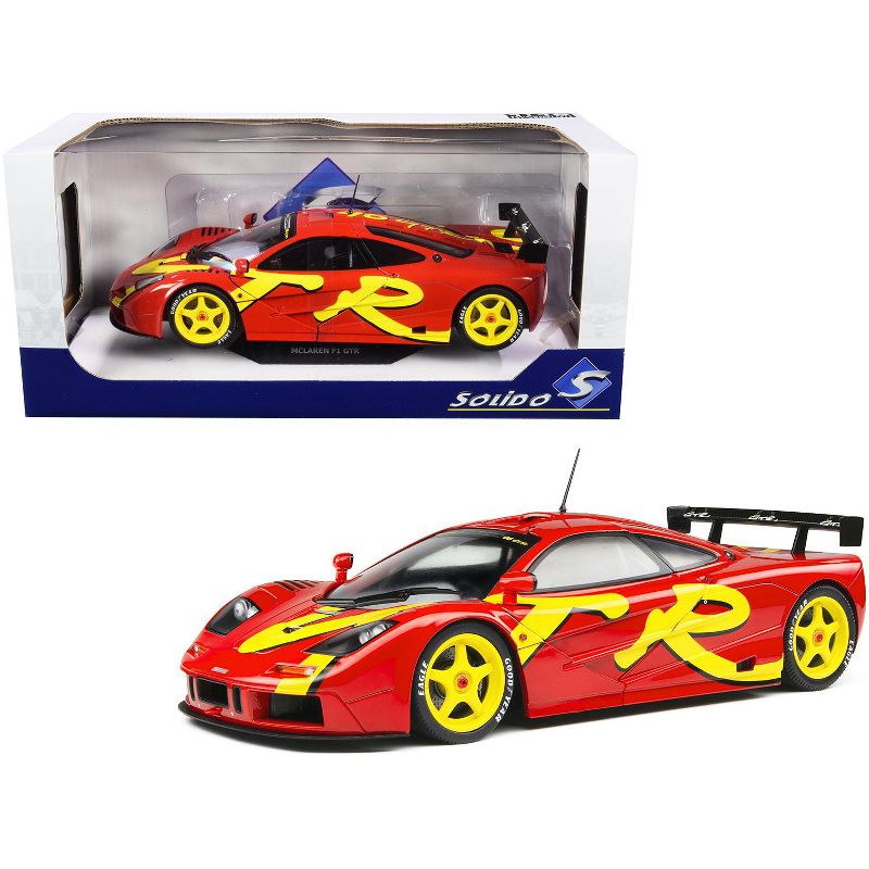 1996 McLaren F1 GTR Short Tail Launch Livery Red with Yellow Graphics 1/18 Diecast Model Car by Solido