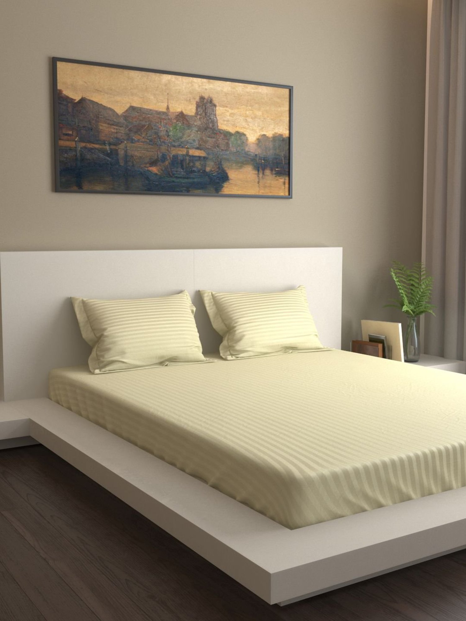 Mark Home Premium Stripes 400 TC Cream Bed Sheet Set