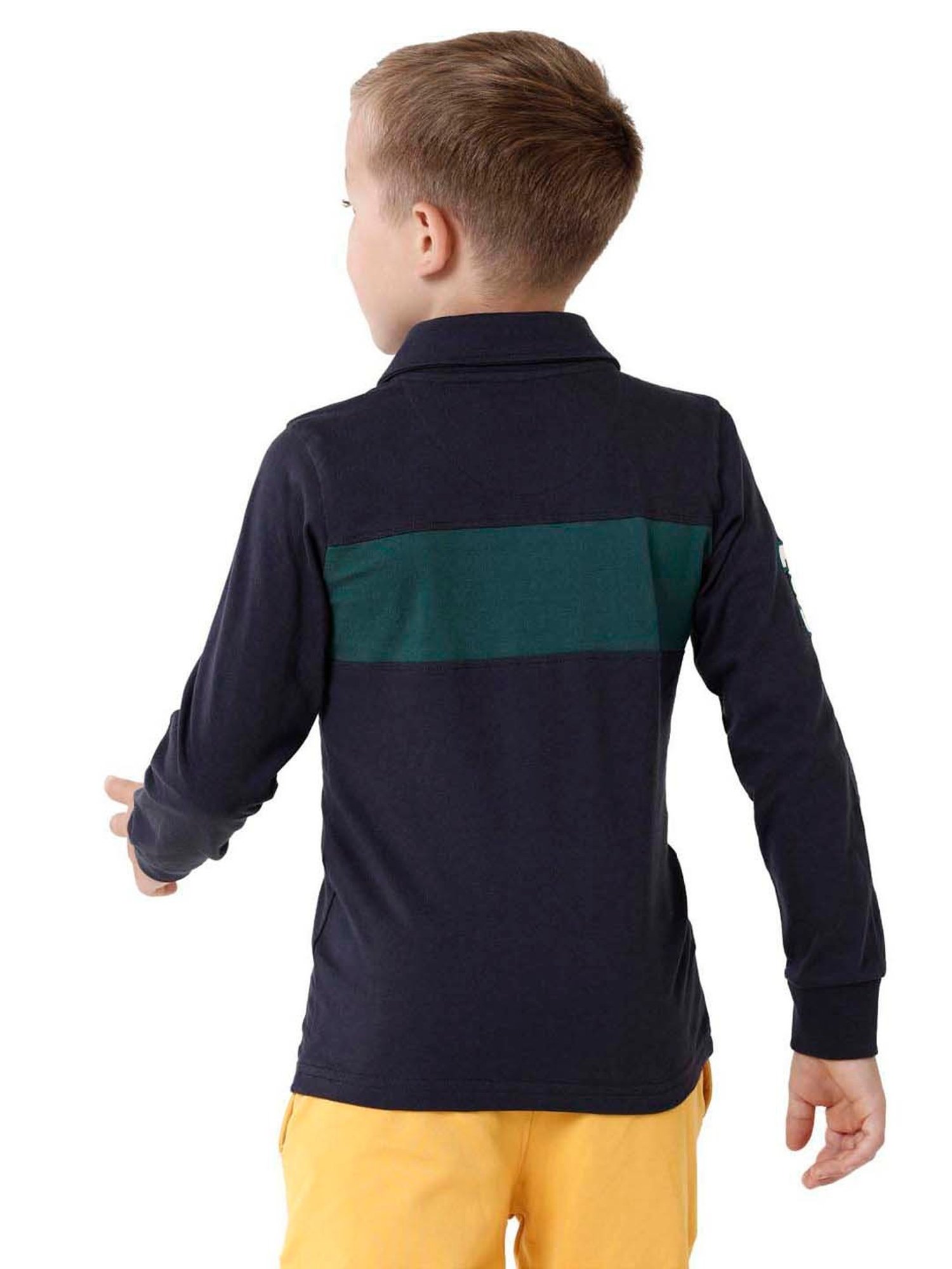 Kate & Oscar Kids Navy Cotton Embroidered Full Sleeves Polo T-Shirt