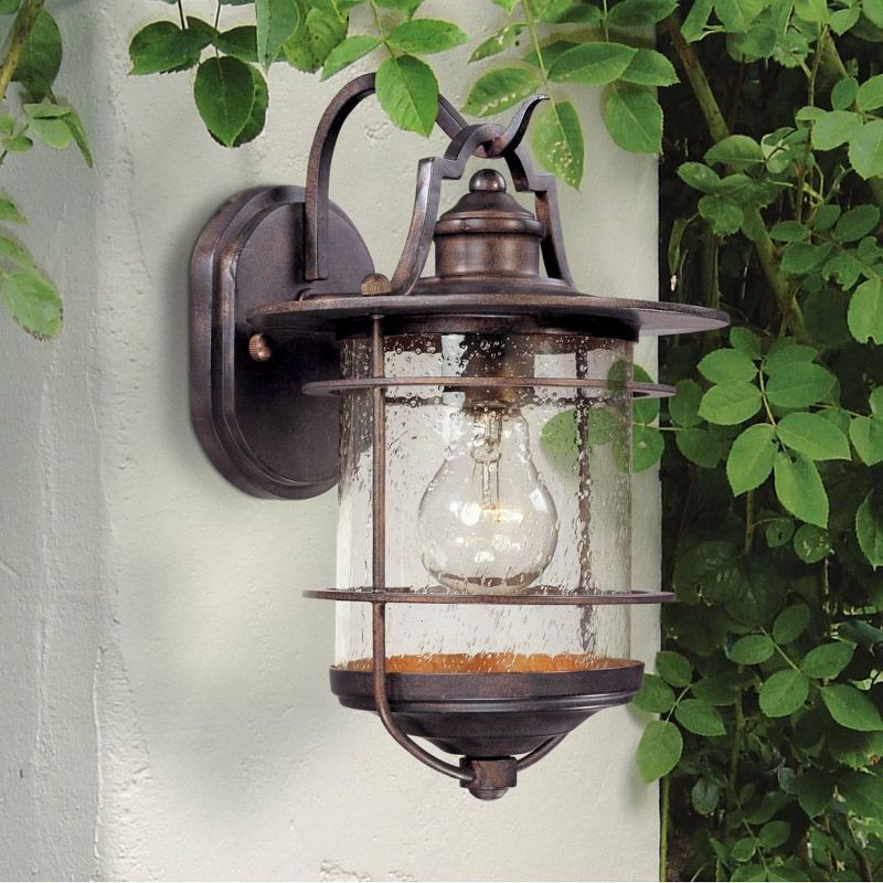 Franklin Iron Works Industrial Rustic Outdoor Light Fixture Vintage Bronze 12" Clear Seedy Glass for Exterior House Porch Patio