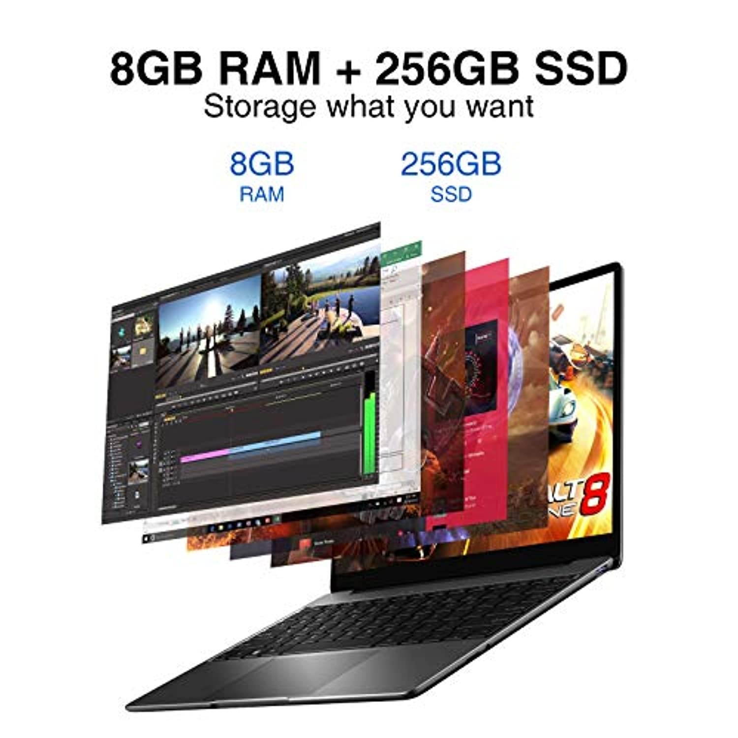 CHUWI CoreBook Pro Windows 10 Laptop Computer, 13 inch 2K IPS Display, 8G RAM / 256GB NVMe SSD with Intel Core i3 Processor Notebook, Support PD Charge