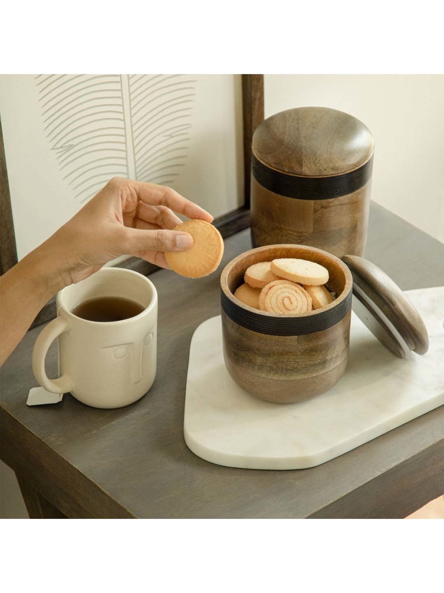 Ellementry Orbis Brown Wood Small Cookie Jar (0.7 L) - Set of 1