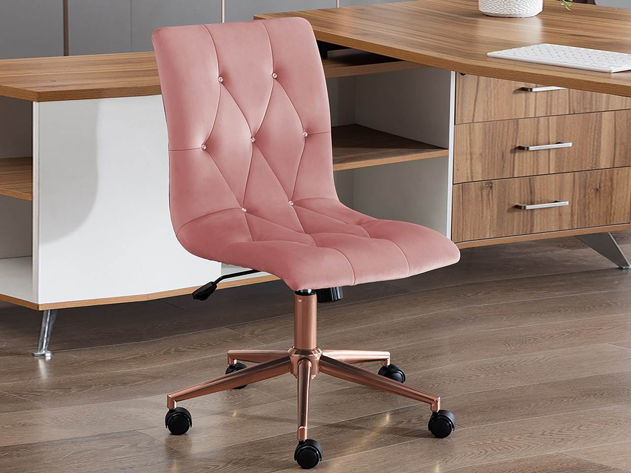 Swivel Height Adjustable Task Chair Armless Velvet Tufted Office Chair