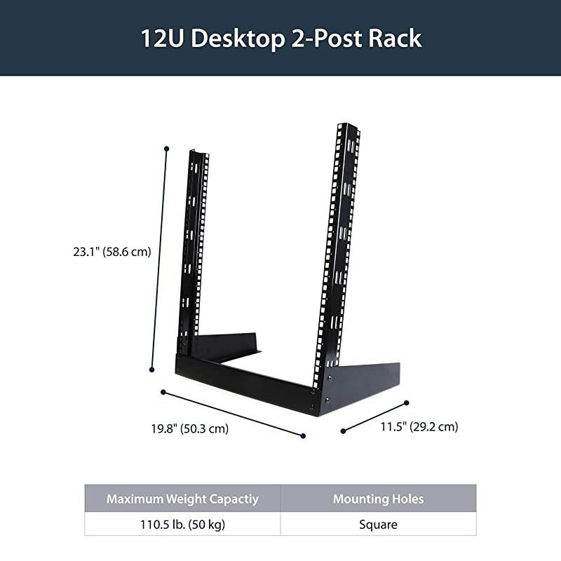 com 12U Open Frame Network Rack - 19" 2 Post Free Standing Desktop Rack for Computer, AV, Media, IT, Data & Server Room Equipment (RK12OD)
