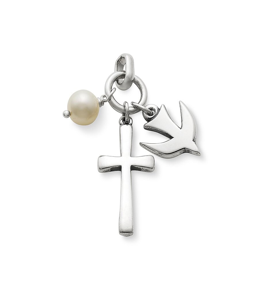 James Avery Faithful Spirit Cross Stainless Steel Pendant with Pearl
