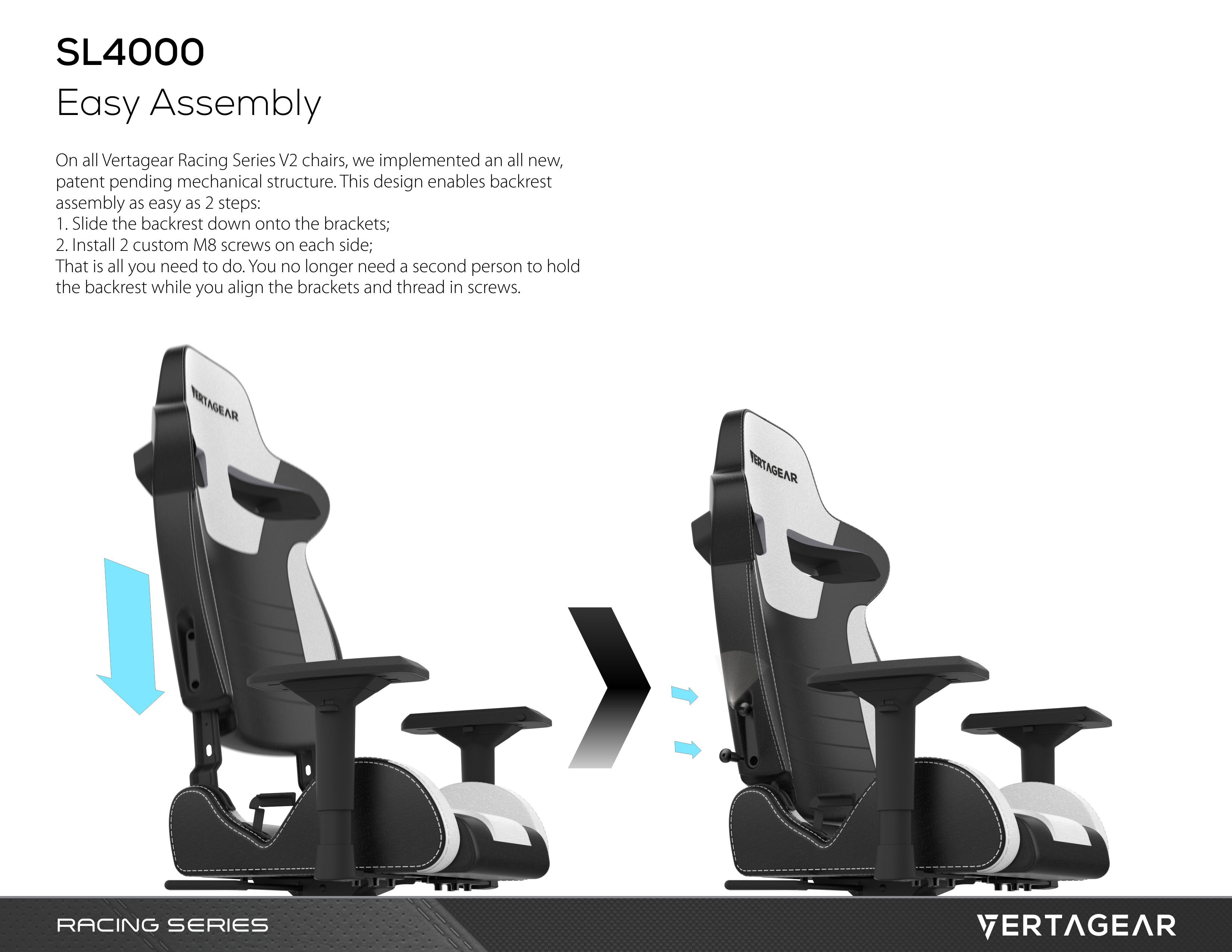 Vertagear S-Line SL4000 Racing Series Gaming Office Chair - Black/Blue (Rev. 2)