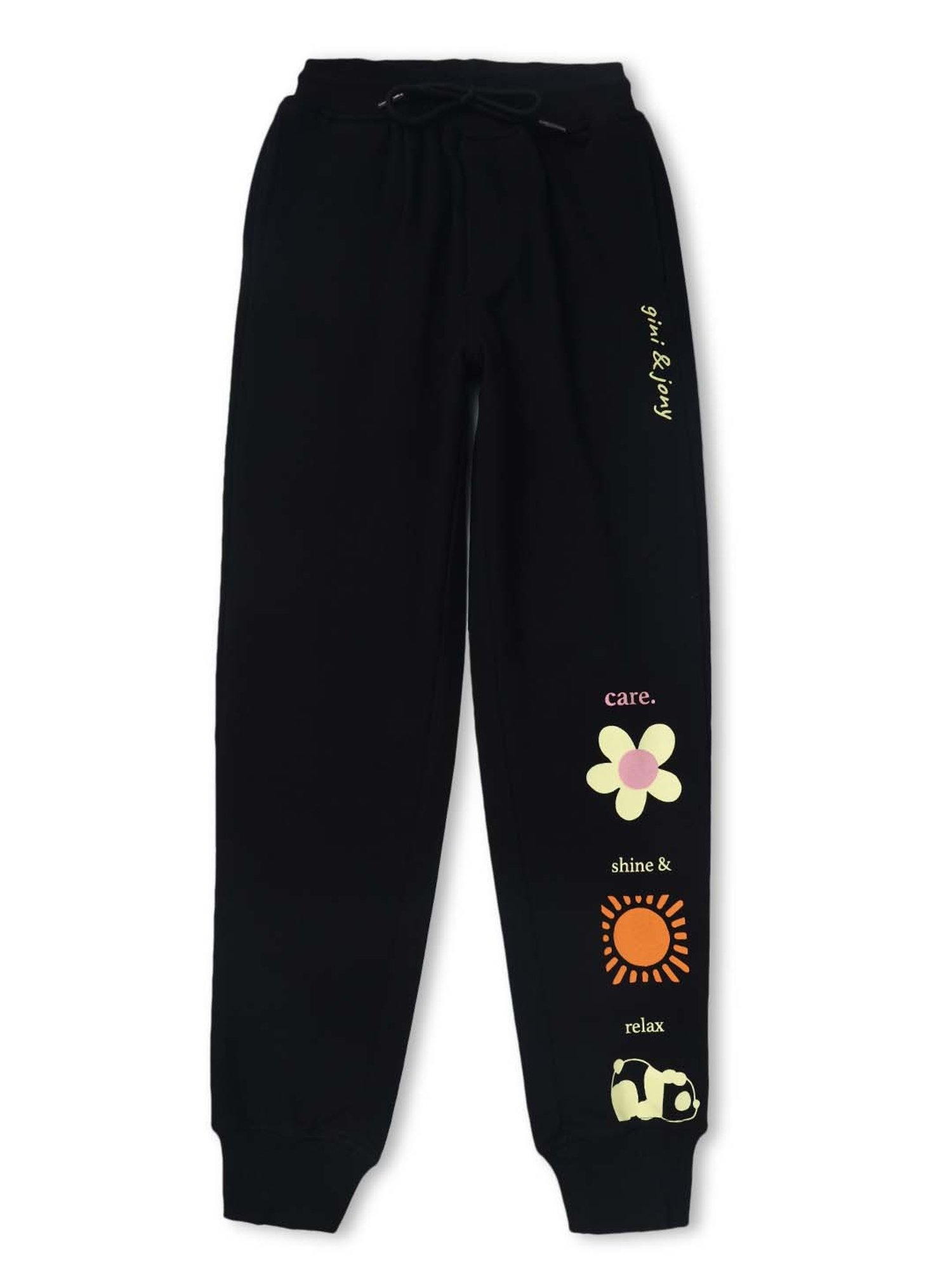 Gini & Jony Kids Black Cotton Printed Joggers