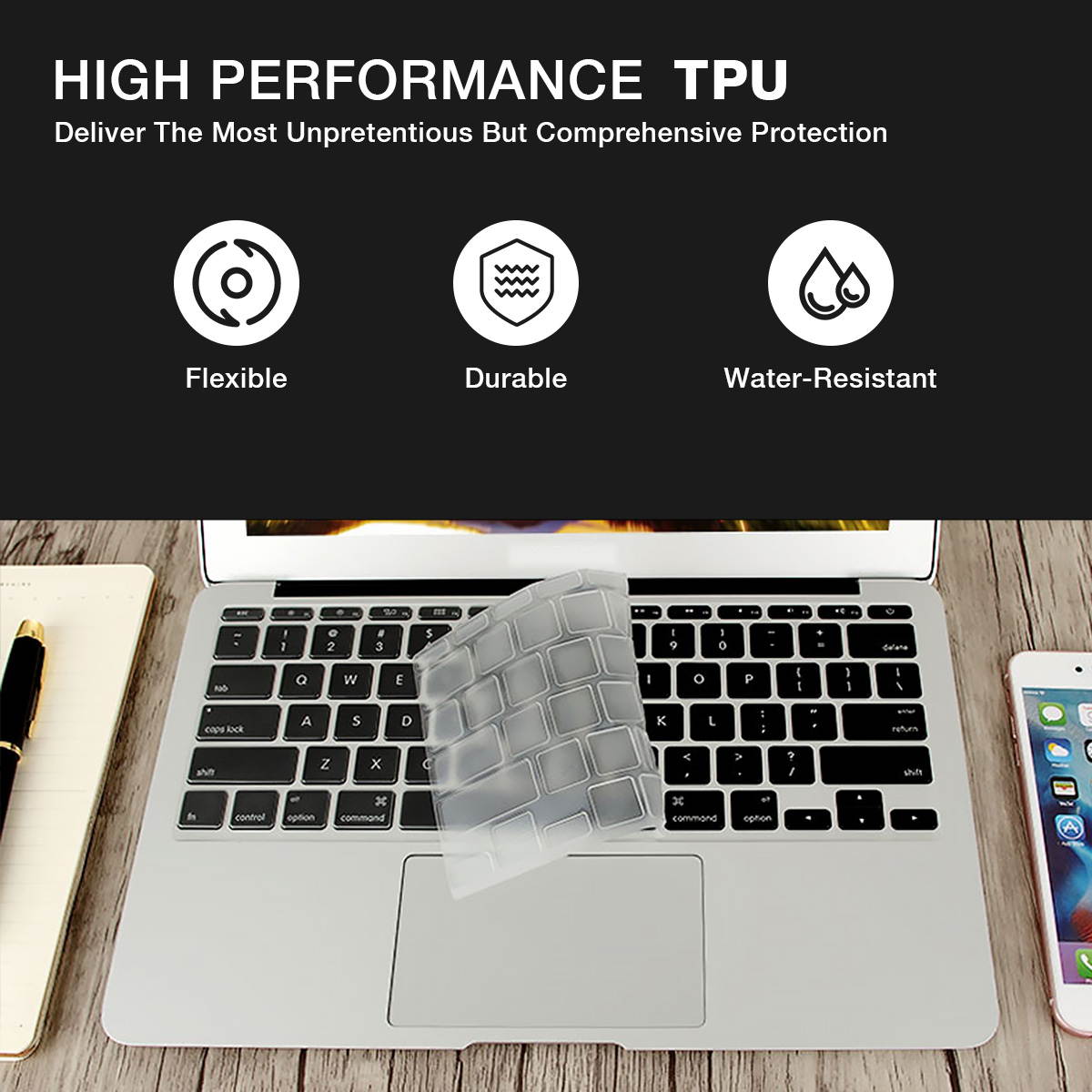 FirstPower Soft Silicone Keyboard Cover Skin for MacBook Pro Air A1369 2013 Models, 2015 Models, 2017 Models