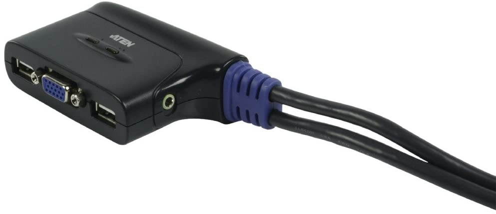 ATEN 2-Port USB 2.0 VGA Cable Built-in KVM Switch with Audio Support CS62U (Gray)