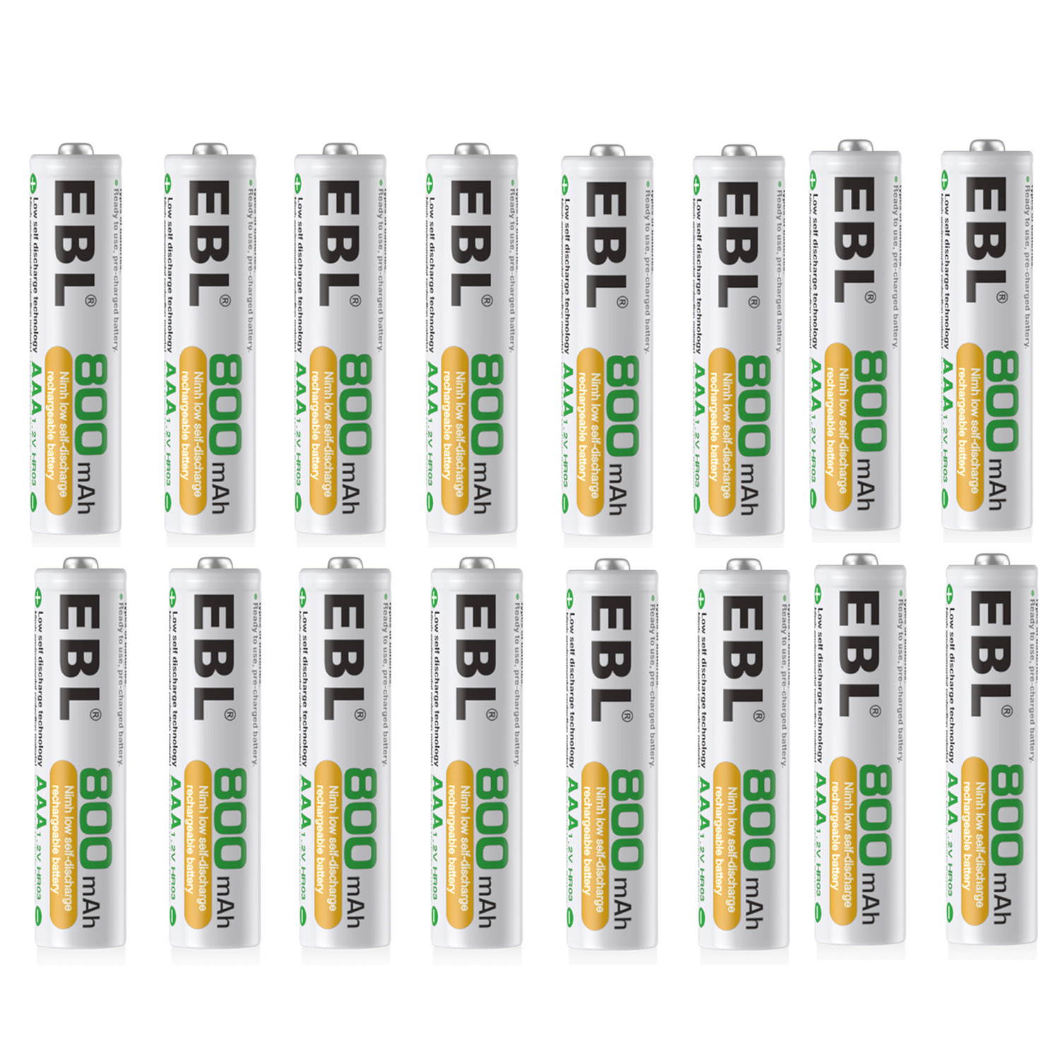 EBL 800mAh AAA Ni-MH Rechargeable Batteries High Capacity , Battery Case Included 8 Pack