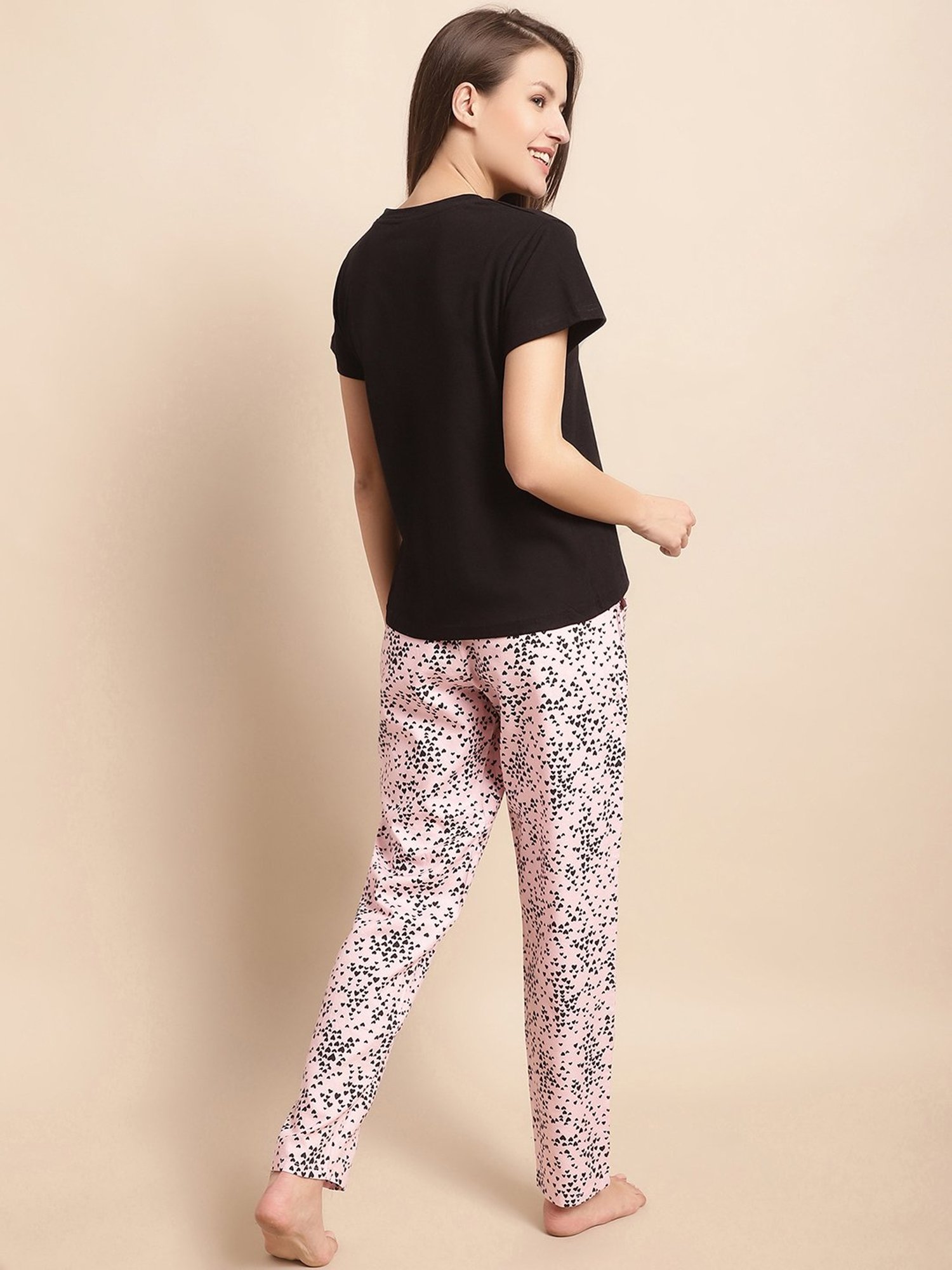 Boston Club Black & Pink Printed Top With Pyjamas
