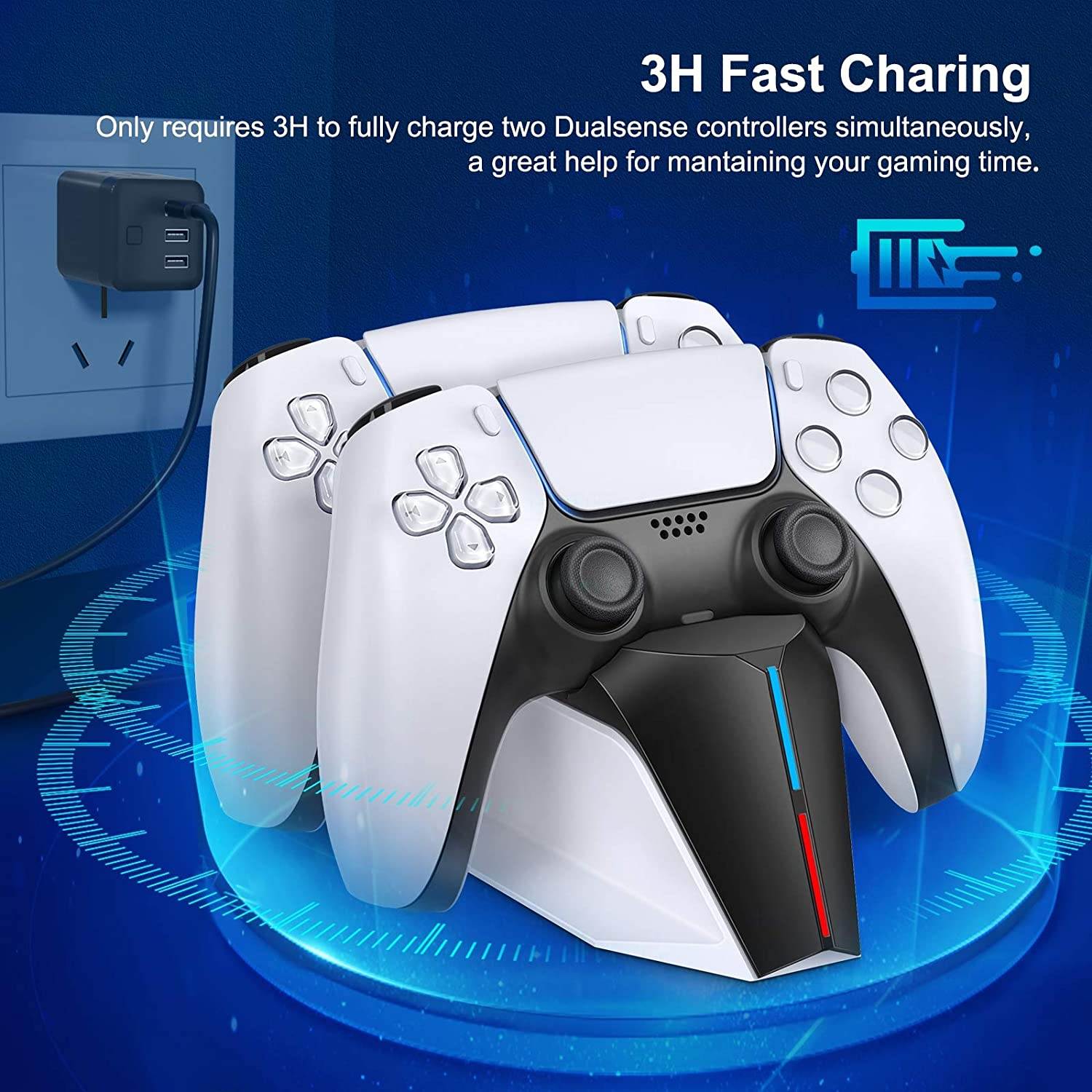 BEBONCOOL Fast PS5 Controller Charger,  PS5 Charging Station, Dualsense PS5 Charging Dock PS5 Charger for Sony w/ Type C Charging Cable