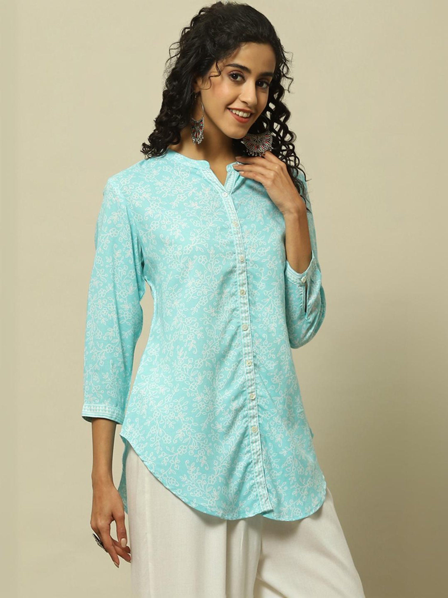 Rangriti Blue Printed Tunic