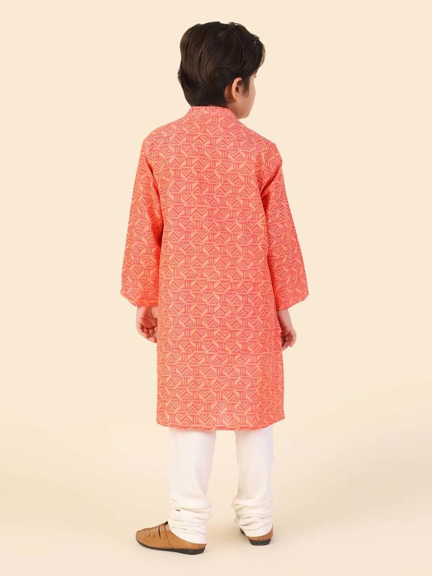 Fabindia Kids Coral Cotton Printed Full Sleeves Kurta
