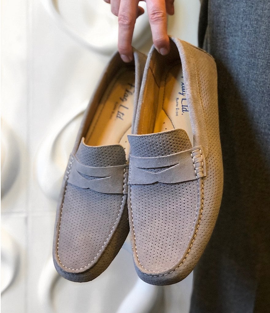 Flag LTD. Men's Morgan Kidsuede Leather Perforated Penny Loafer Moccasins