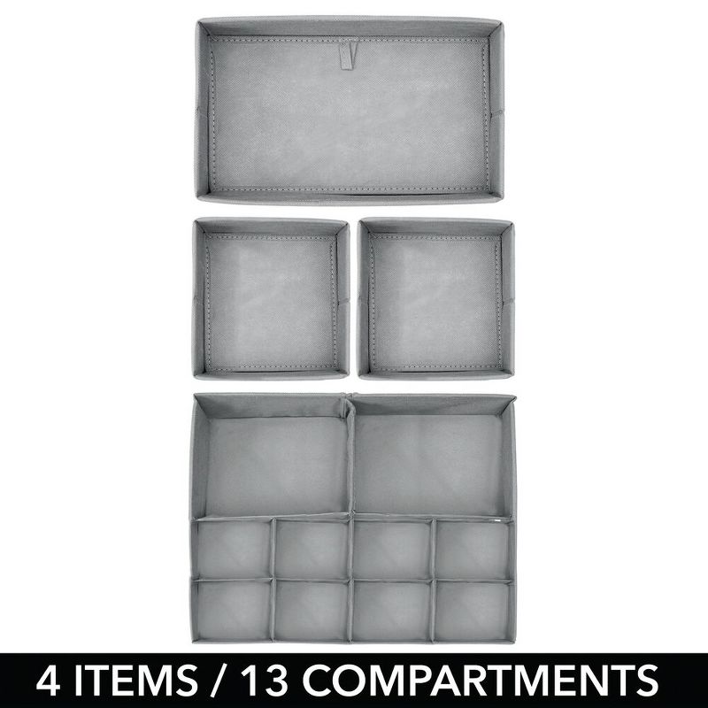 mDesign Fabric Child/Kids Drawer Organizer, 2 Sizes, Set of 2 - Gray Herringbone