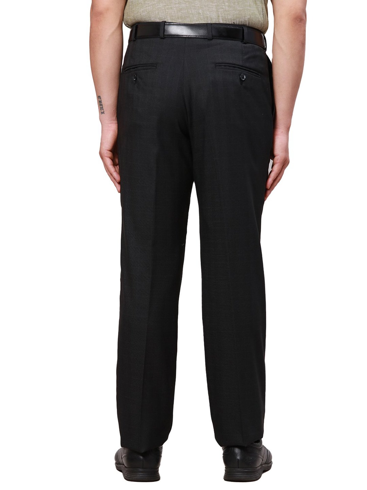 Park Avenue Black Regular Fit Self Design Flat Front Trousers