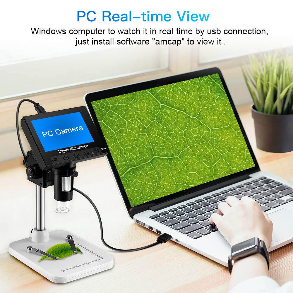 4.3 inch LCD Digital USB Microscope Endoscope Record 1000X Magnification Zoom, 8 Adjustable LED Light, Micro-SD Storage, Camera Video Recorder for Repair Soldering