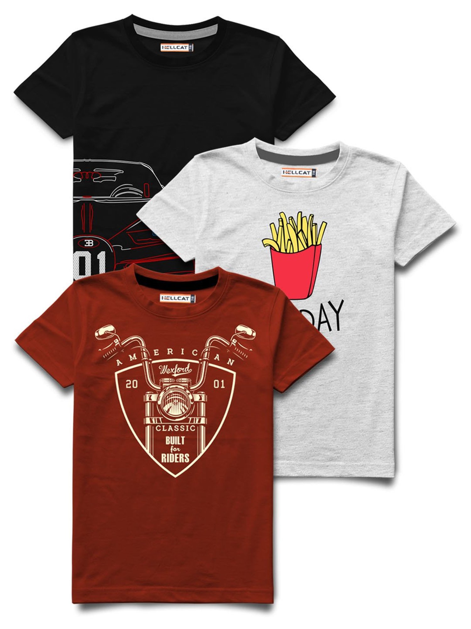 HELLCAT Multicolor Printed T-Shirt (Pack Of 3)