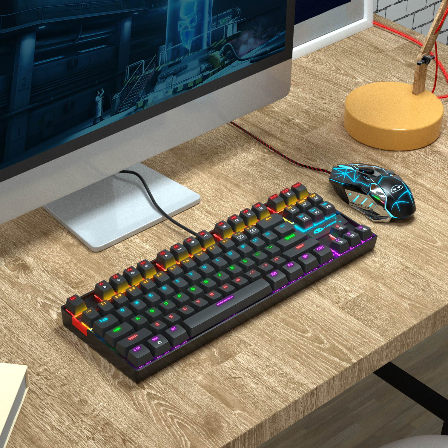 MageGee Mechanical Gaming Keyboard Compact 87 Keys LED Rainbow Backlit Wired Computer Keyboard with Blue Switches for Windows Gaming PC (Black)