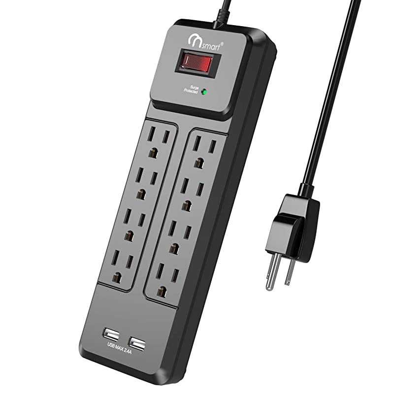 ON USB Power Strip Surge Protector with 8AC outlets amp 2 USB Ports 2100J Surge Protection 15A Overload Breaker 6Ft Long Power CordMountableBlack