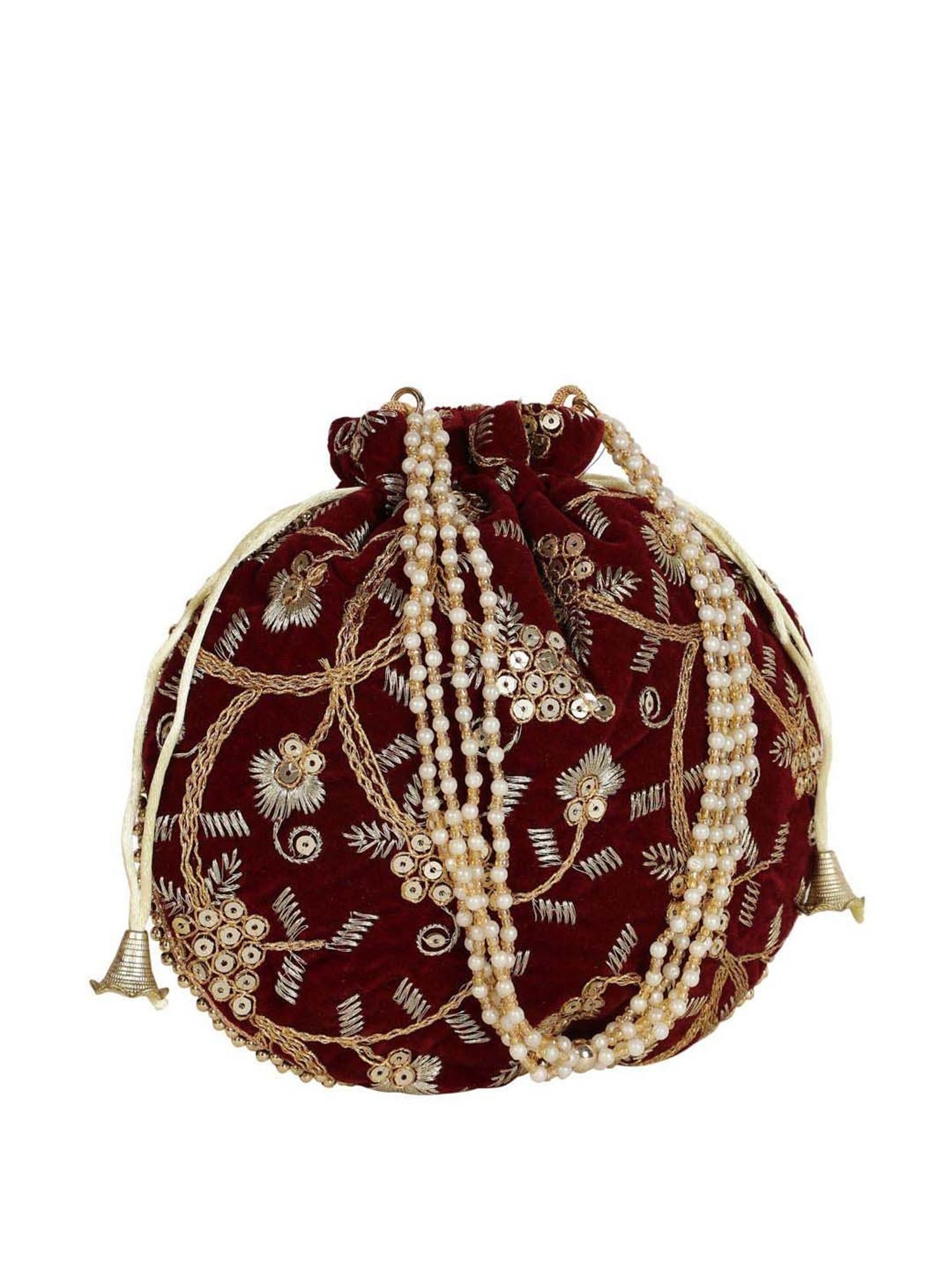 Gaurapakhi Maroon Embellished Potli