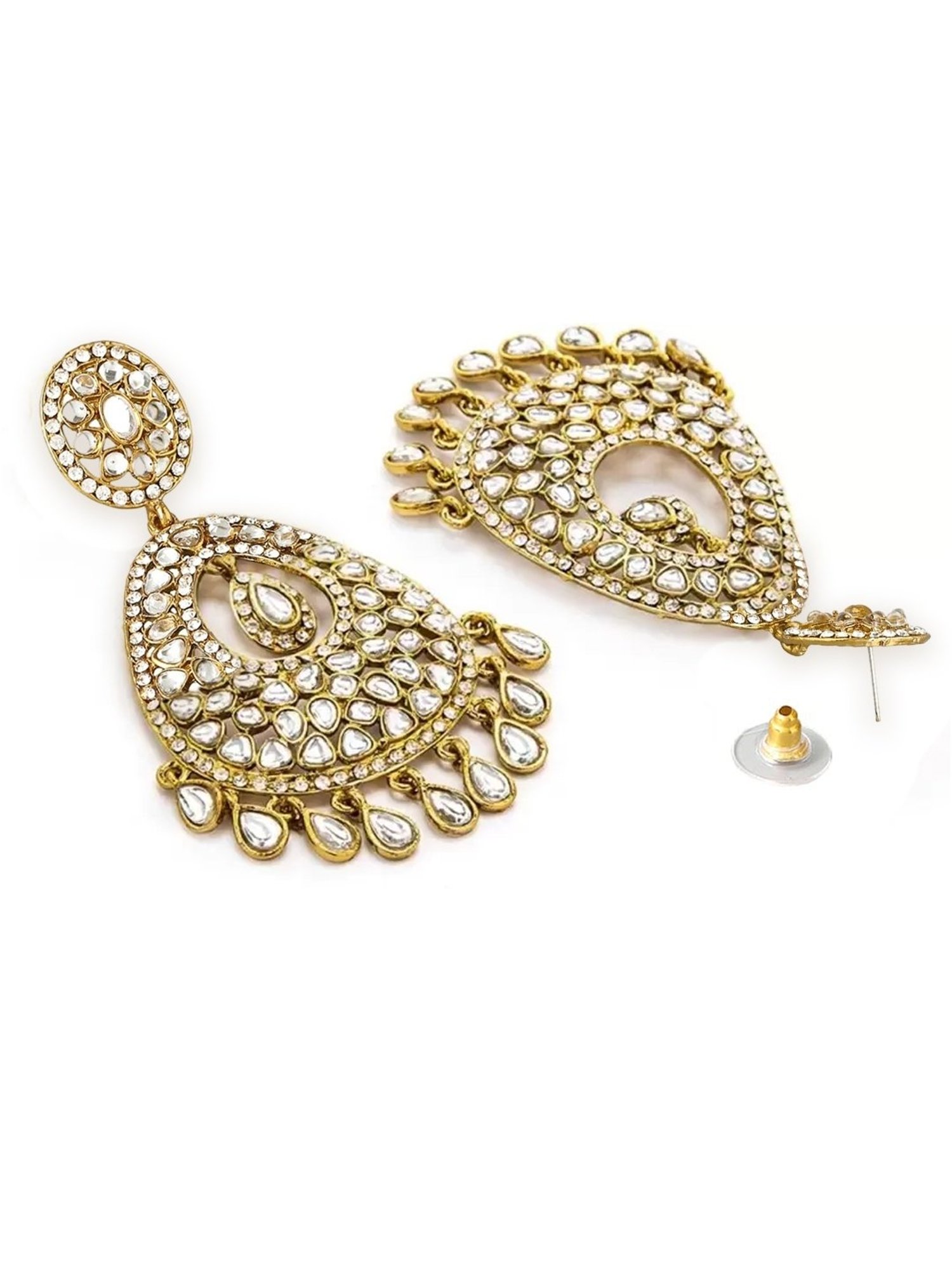 Oomph Gold Tone Jadau Kundan Large Ethnic Stylish Latest Dangler Earrings