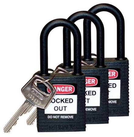 Lockout Padlock,KA,Black,1-3/4"H,PK3 BRADY 123338