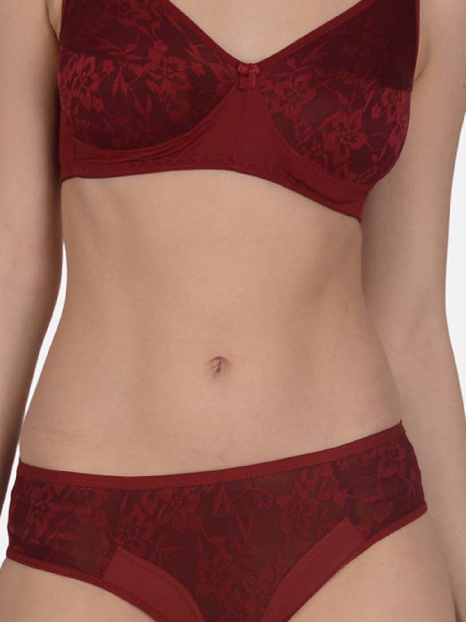 mod & shy Maroon Self Pattern Non-Padded Lingerie Set