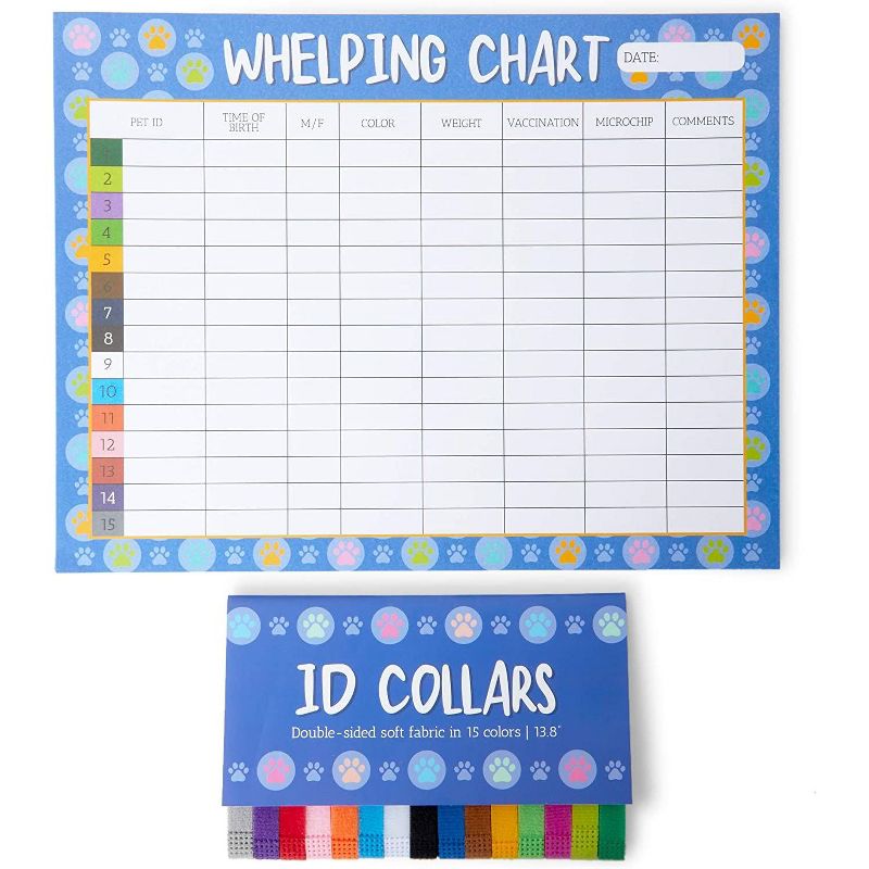 Okuna Outpost 20 Pack Puppies Whelping Collars and ID Charts, 15 Colors (13.8 x 0.4 in)