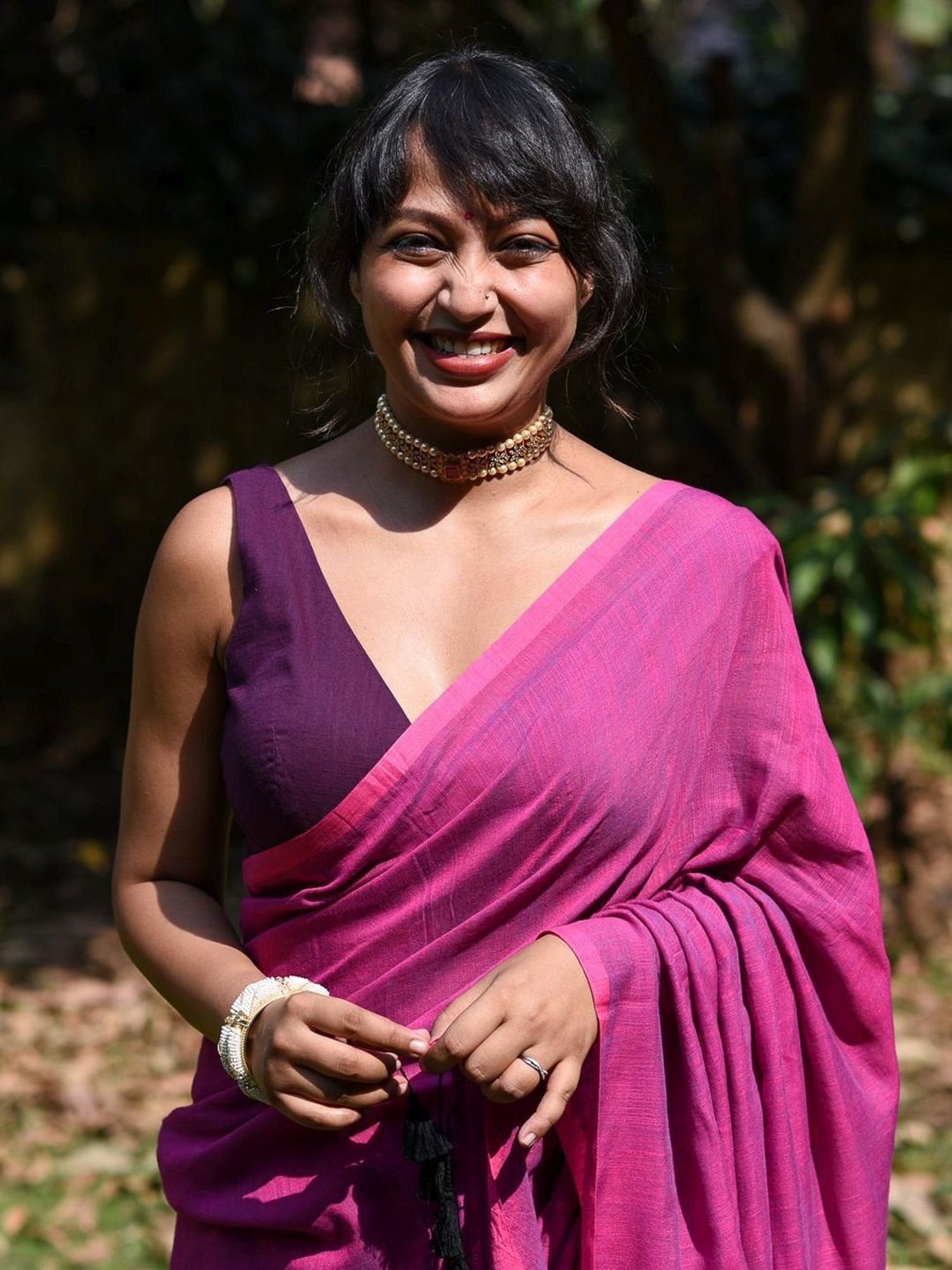 Suta Pink Plain Saree Without Blouse