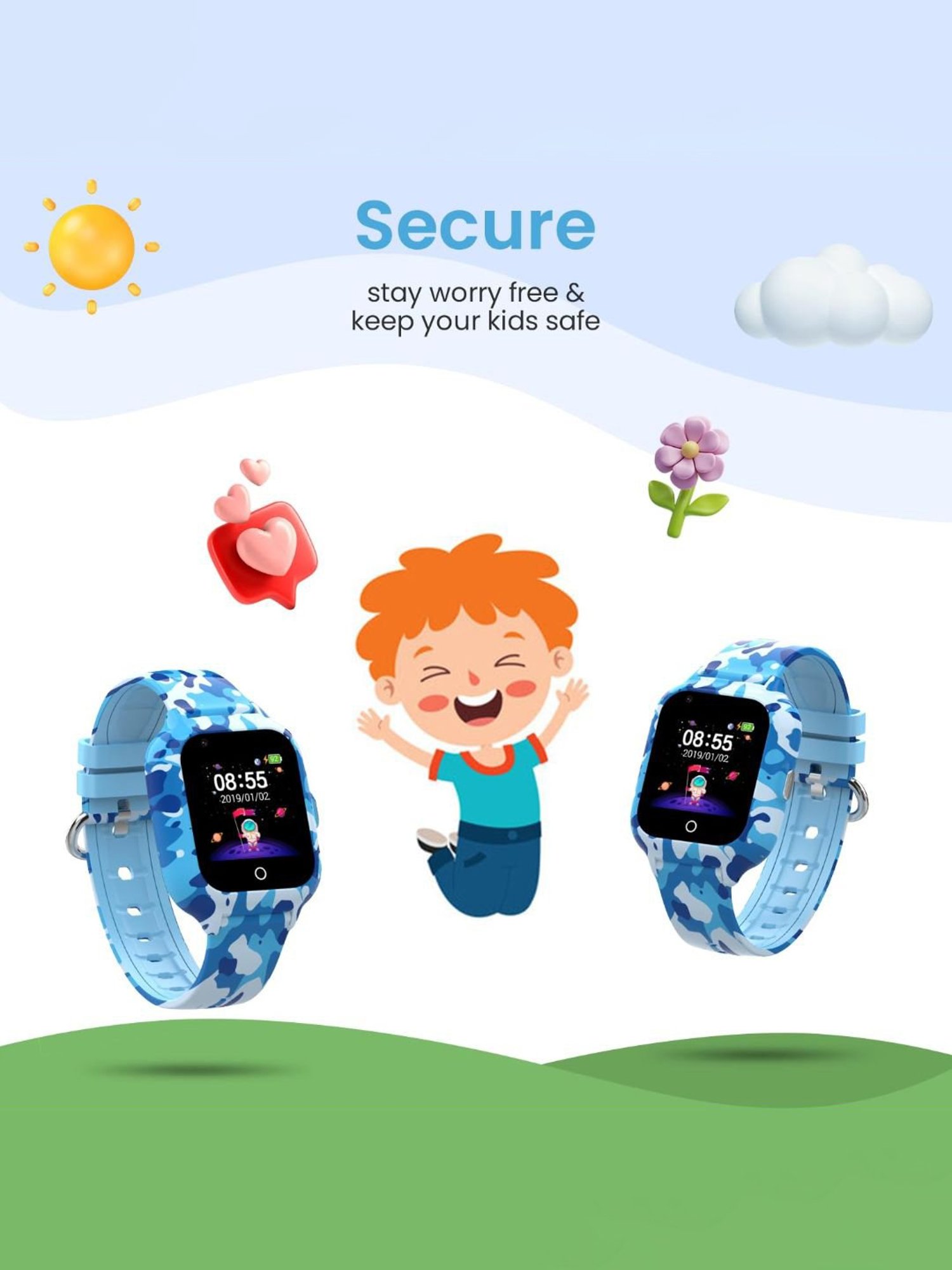 Turet Smartwatch for Kids with Camera, Games, Recorder, Sim Enabled 2-Way Calling (Blue)