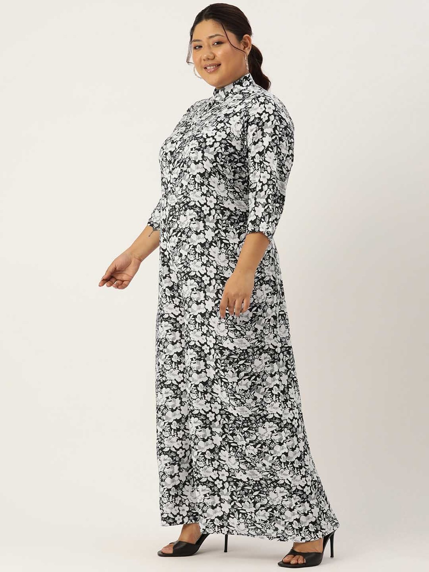theRebelinme Black & White Floral Print Plus Size Jumpsuit