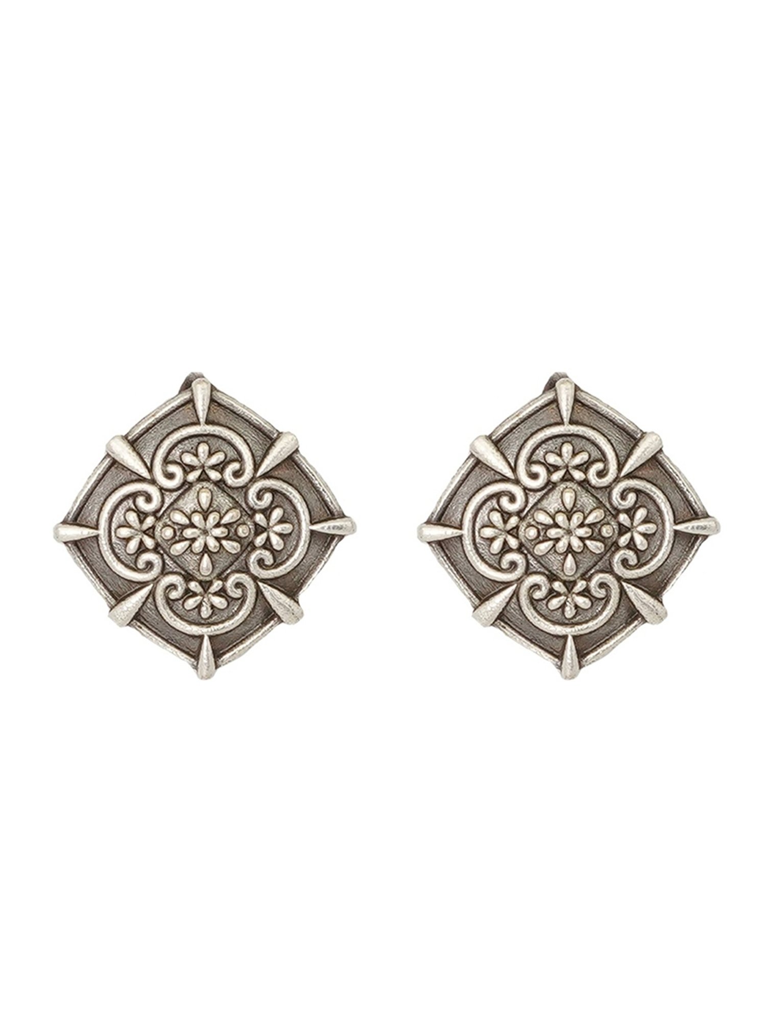 Teejh Ethnic Nysha Silver Oxidized Stud Earrings