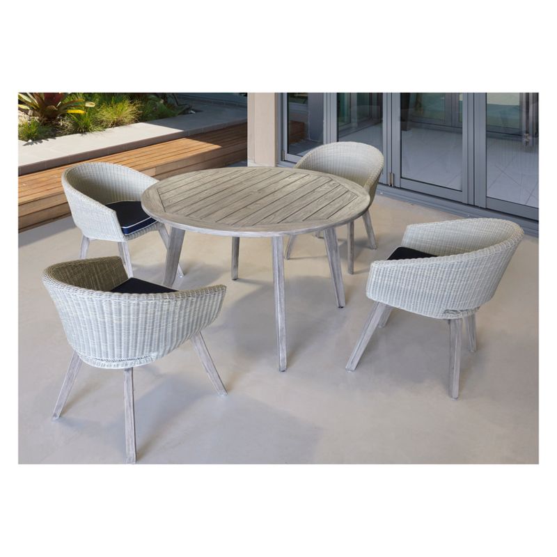 Teak Round La Jolla Outdoor Dining Table with Umbrella Hole and Cover - Driftwood Gray - Courtyard Casual