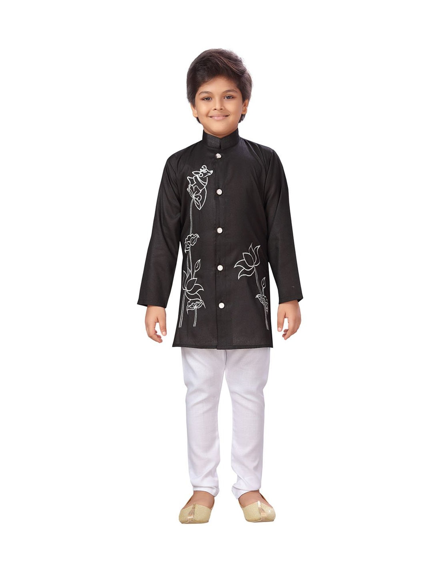 Ahhaaaa Kids Black & White Printed Kurta with Pyjamas
