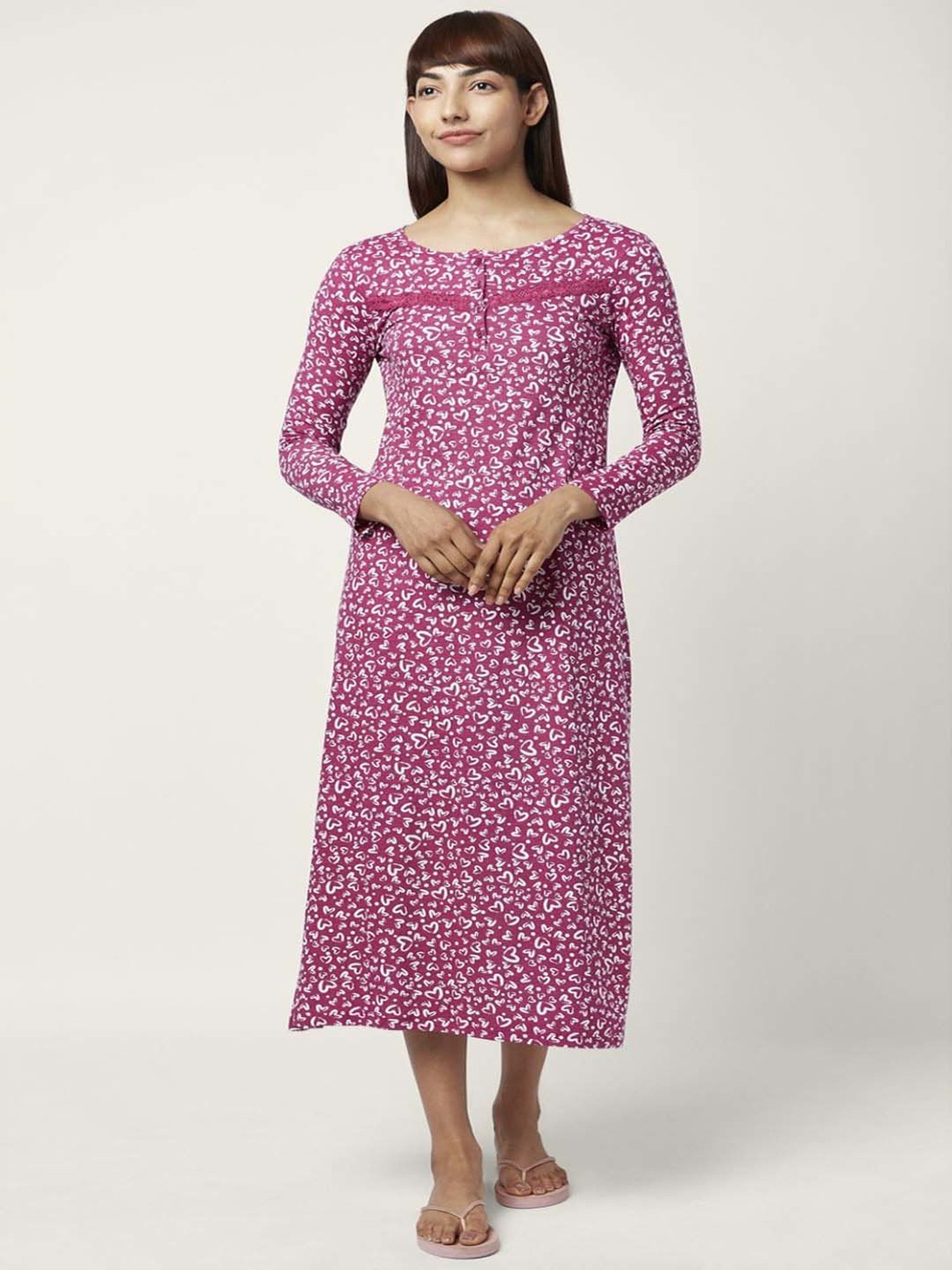 Dreamz by Pantaloons Pink Cotton Printed Nighty