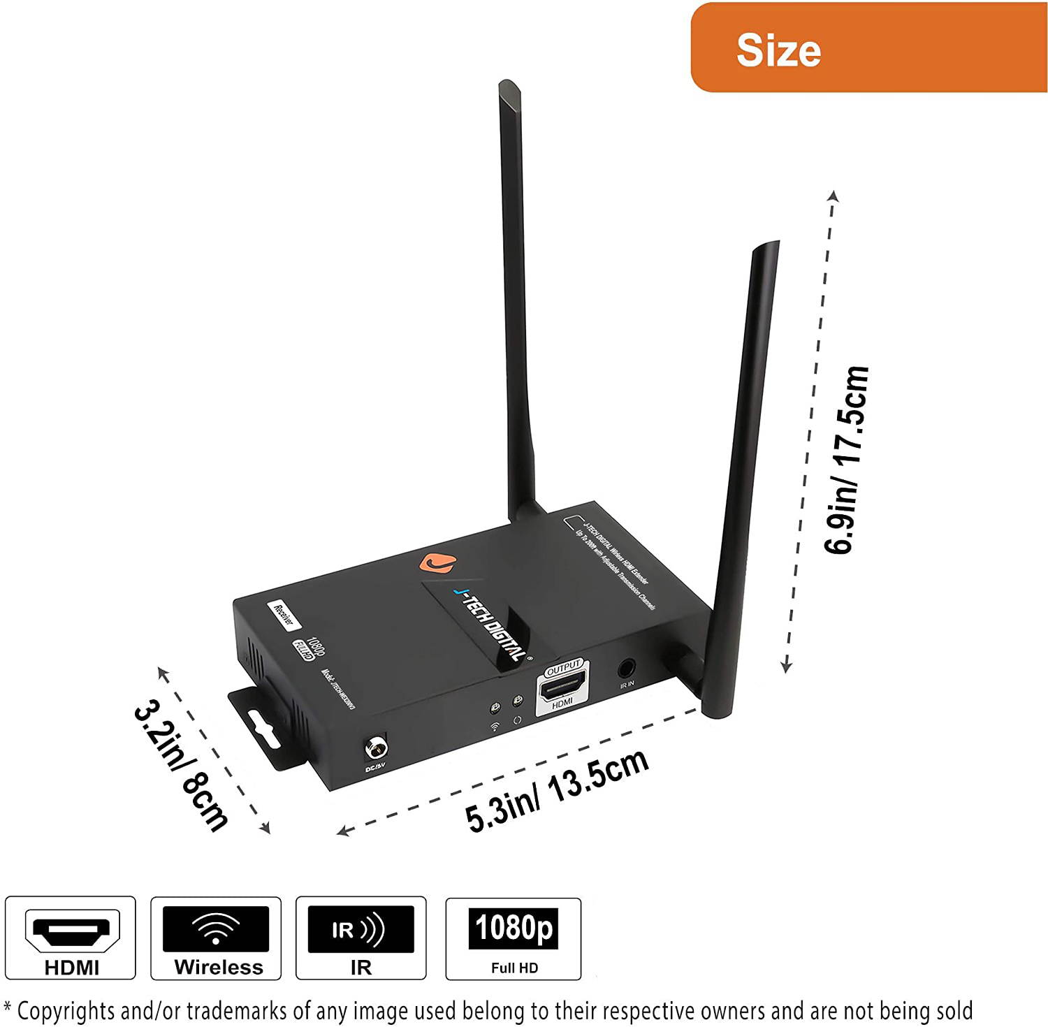 J-Tech Digital Wireless HDMI Extender 200ft Dual Antenna Supporting Full HD 1080p with HDMI Loop Output IR Passthrough Receiver Only [JTECH-WEX200V3]