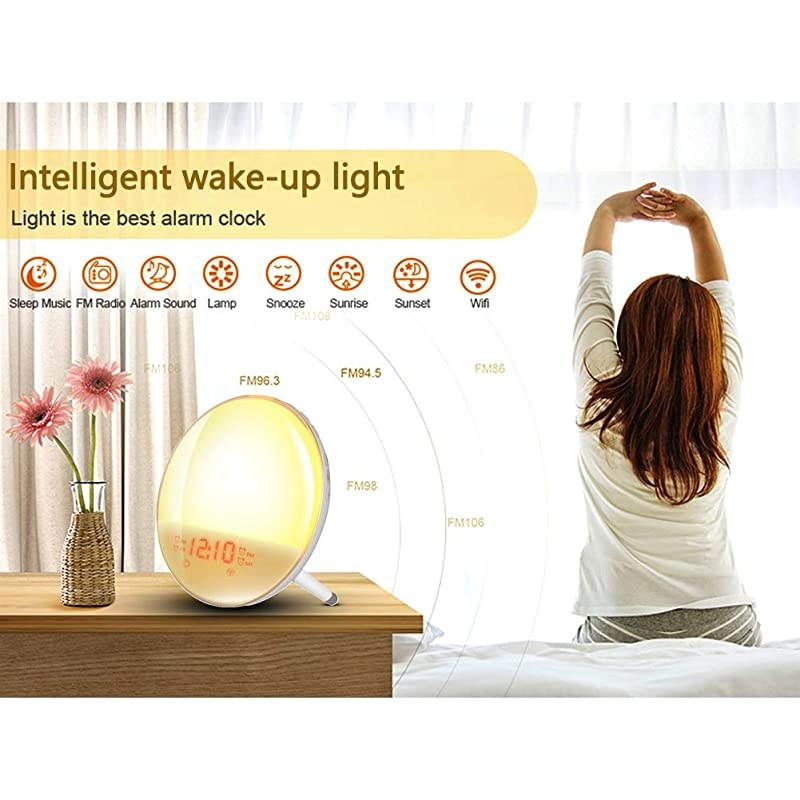 Smart Wake Up Light,  Sunrise Alarm Clock Compatible with Alexa/Google, 7 Colors Sunrise Simulation and Sunset Fading, 4 Alarms/FM Radio/ Snooze Night Light for Kids Adults Bedroom (WiFi)