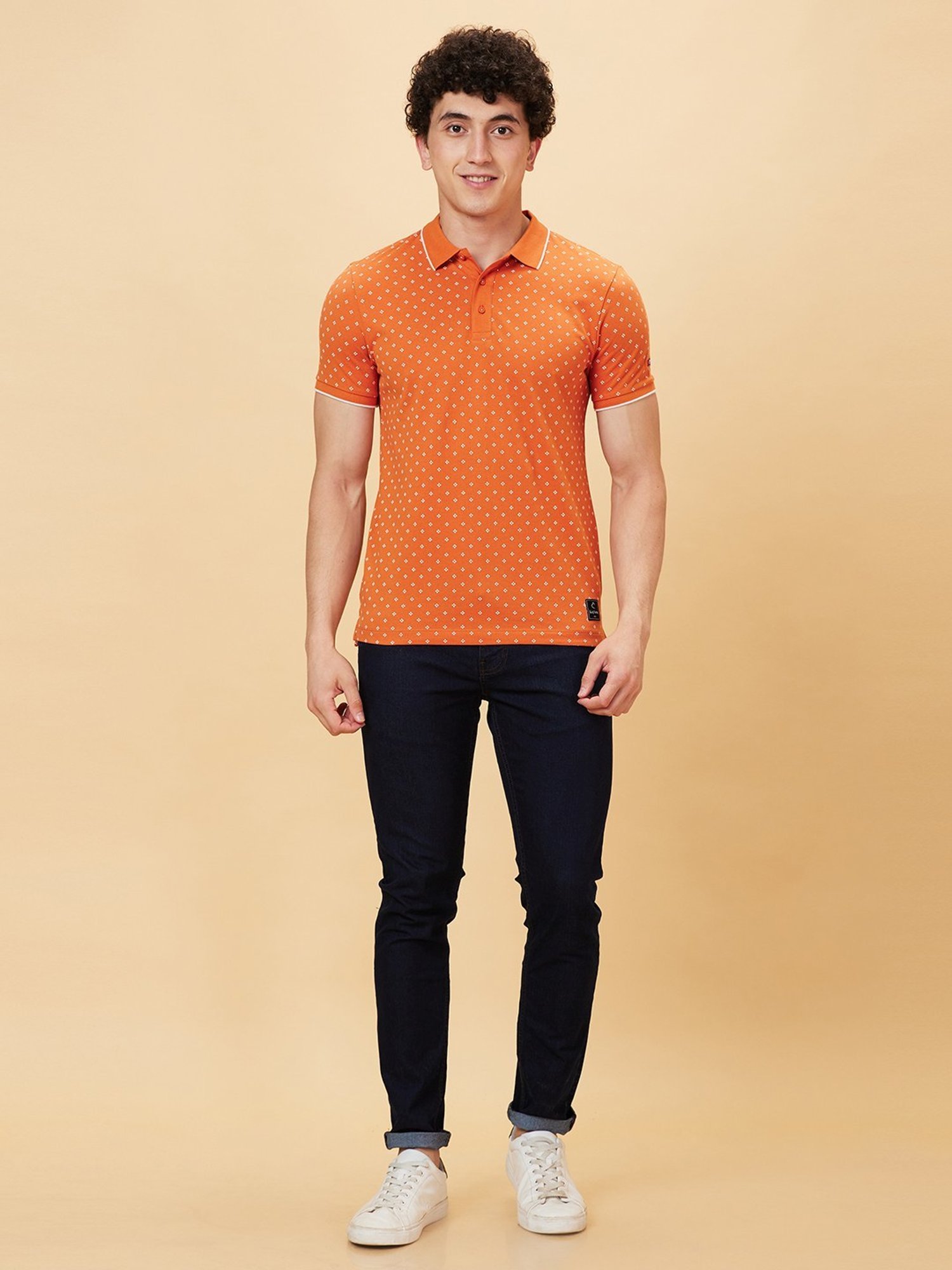 Being Human Gold Regular Fit Printed Polo T-Shirt