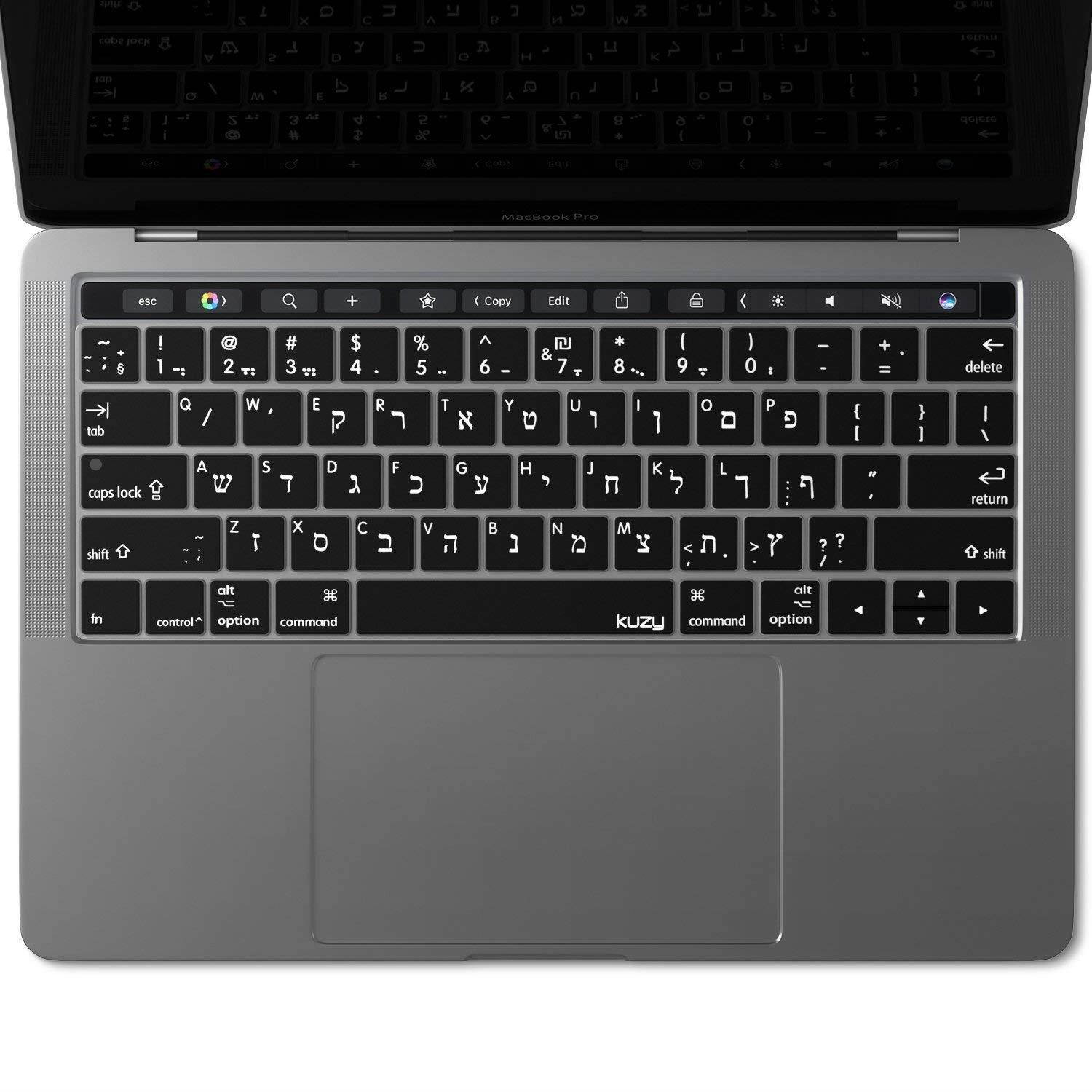 Kuzy - Hebrew Keyboard Cover for New MacBook Pro with Touch Bar 13 or 15 inch (A1989 A1990 & A1706 A1707) Release 2018 2017 2016 Silicone Skin - Hebrew/English