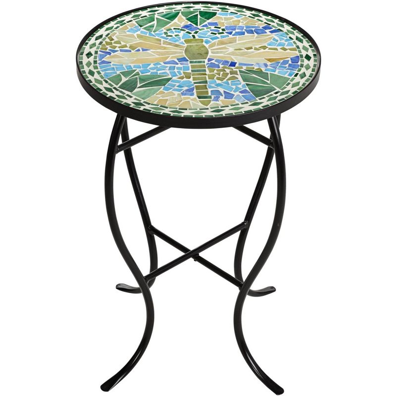 Teal Island Designs Dragonfly Mosaic Black Iron Outdoor Accent Table