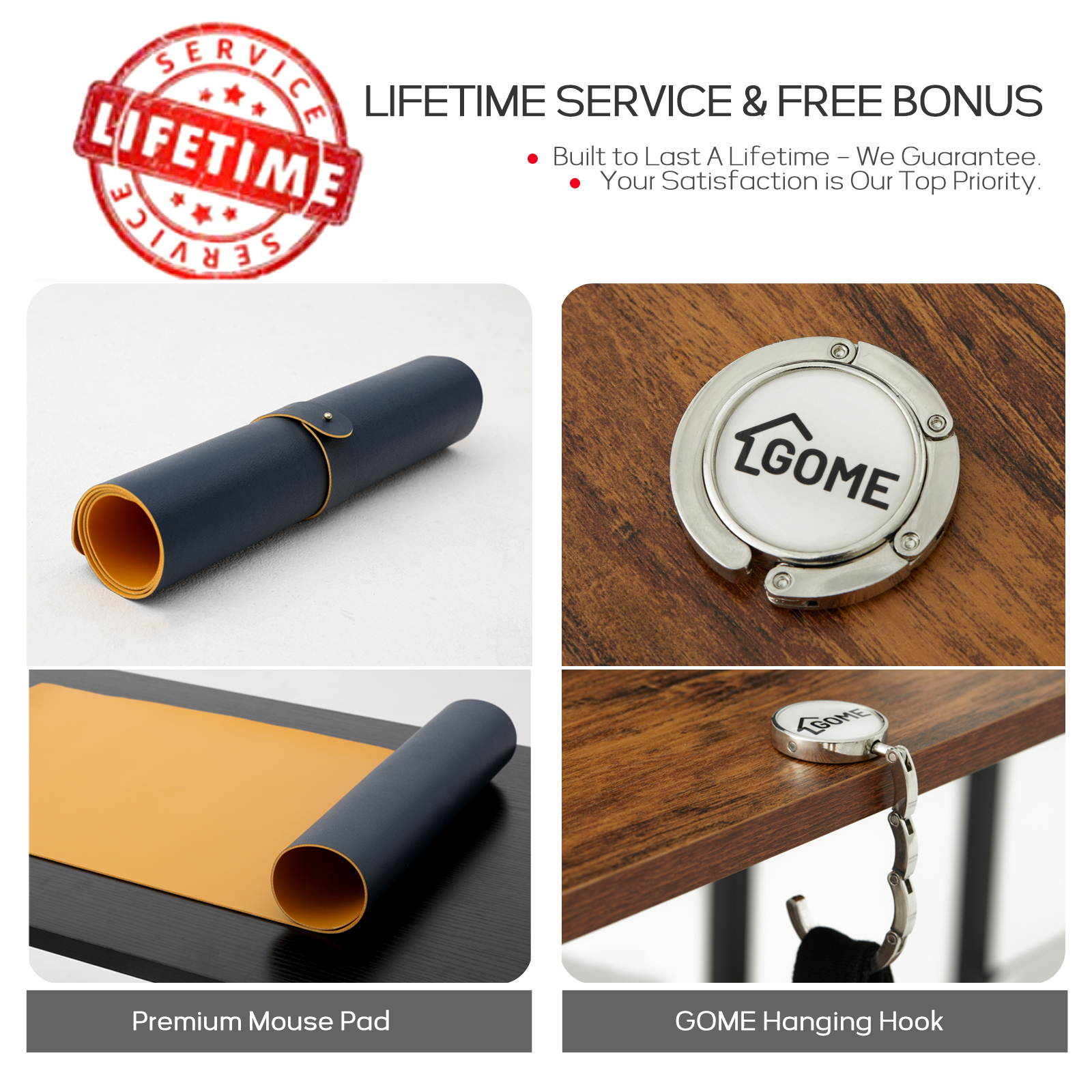 Gome Home Office Computer Desk with Shelves - 47 Inch Large Writing Study Desk with Storage Bookshelf, Modern Simple PC Desk for Small Space, Industrial Work Wood Desk Easy Assemble