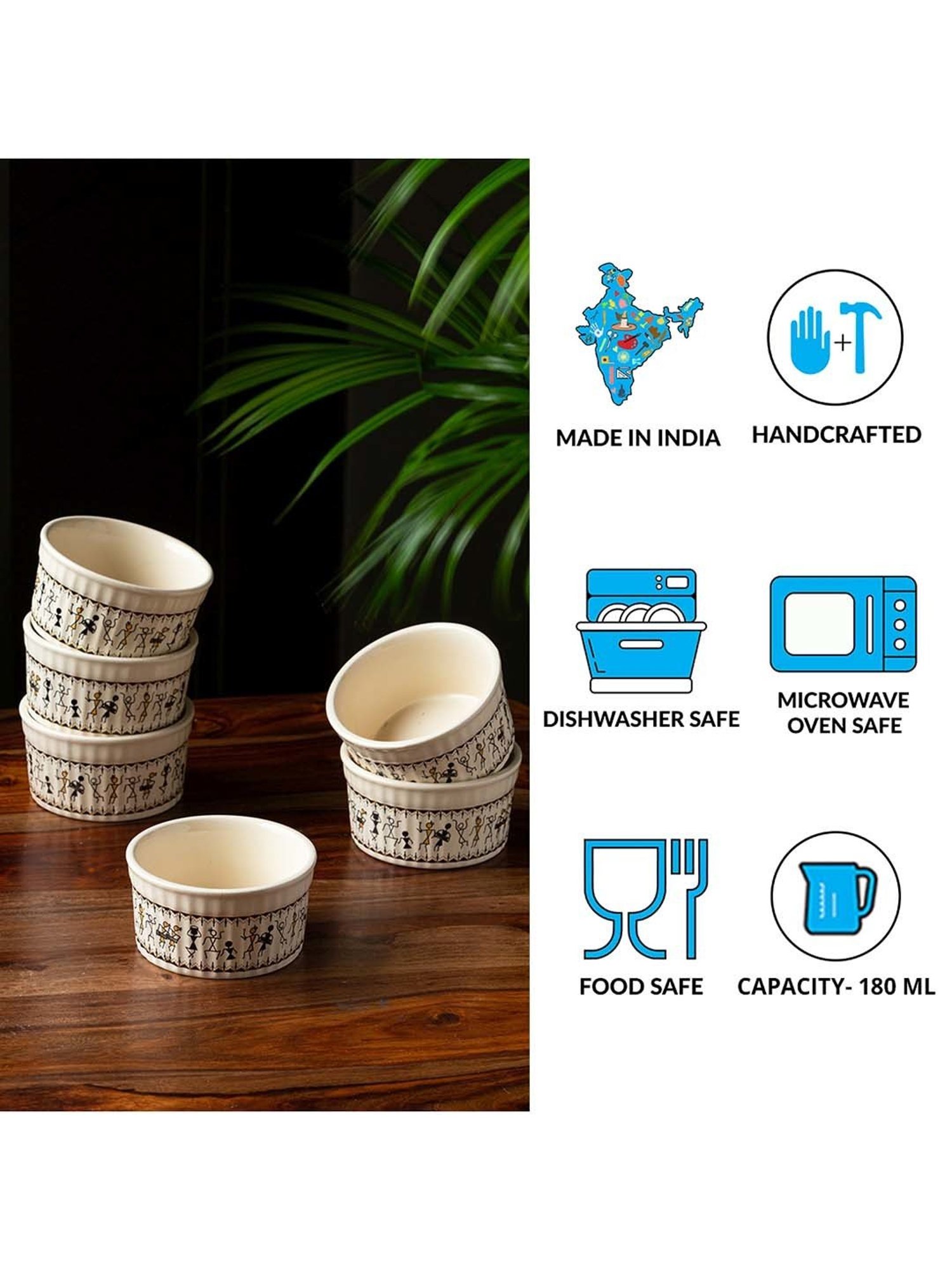 ExclusiveLane Beige & Black Ceramic Dinner Bowl - Set of 6