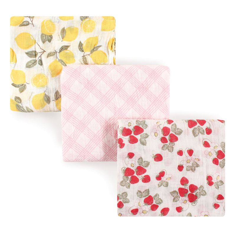 Hudson Baby Infant Girl Cotton Muslin Swaddle Blankets, Strawberry Lemon, One Size