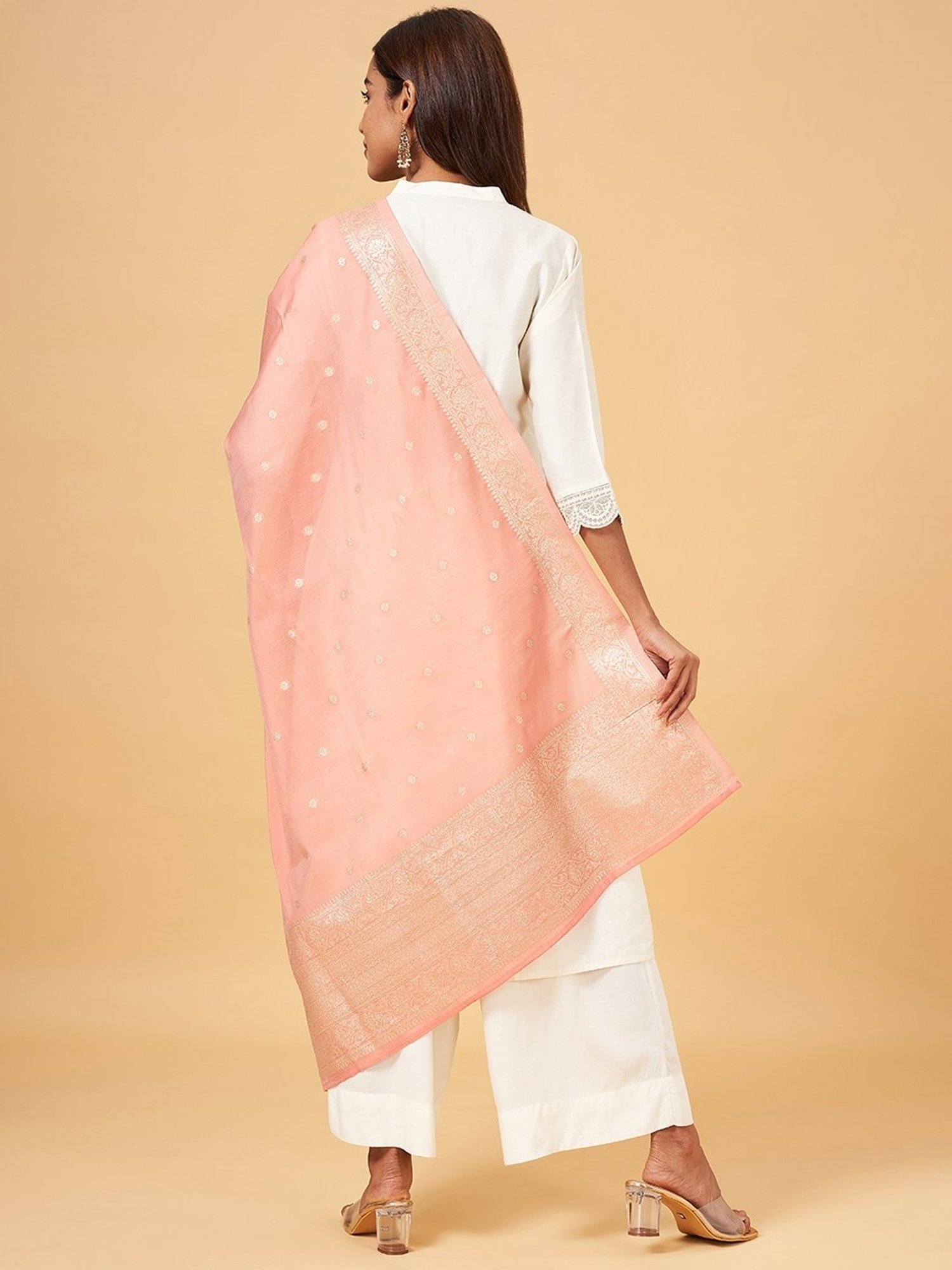 Rangmanch by Pantaloons Peach Woven Pattern Dupatta