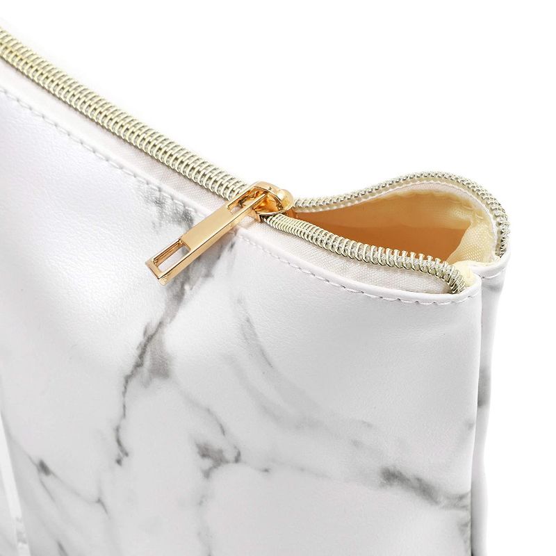 White Marble Printed Cosmetic Travel Pouch Set for Makeup Supplies (2 Pack)