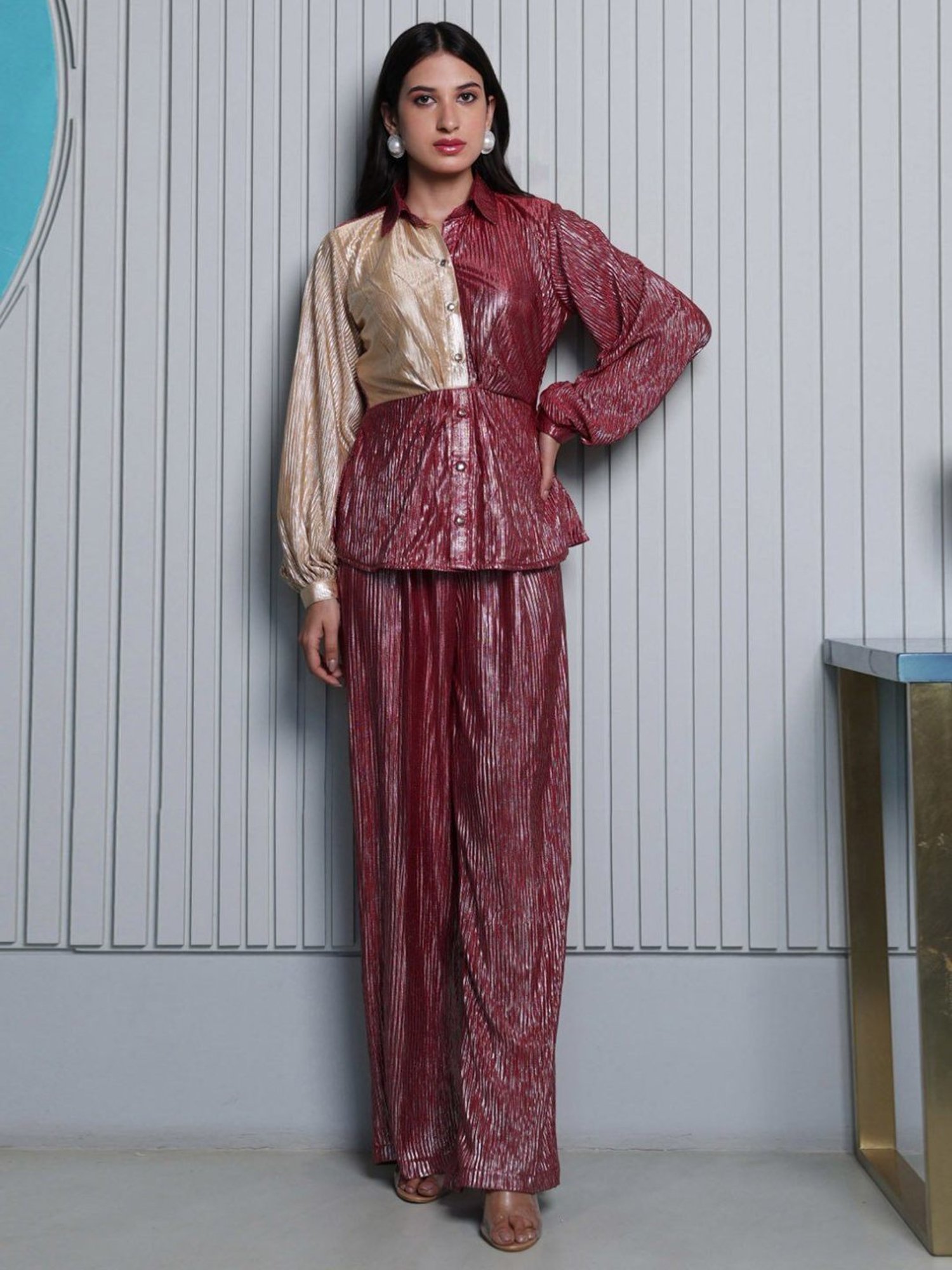 BInfinite Metallic Gold & Red Pleated Coords-Set