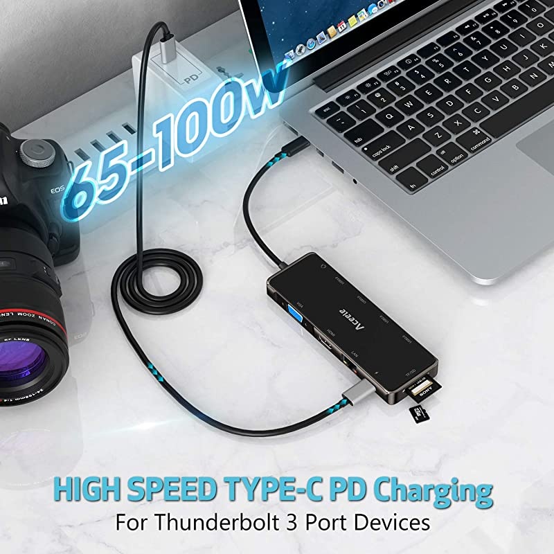 USB C Hub Multiport Adapter USBC 31 Docking Station Dongle with HDMI VGA 100W PD 35mm Jack Ethernet USB Ports SD Card Readers for Thunderbolt 3 MacBook iPad Pro XPS 13 Type C Laptop